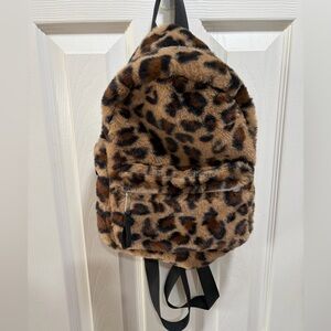 Faux Fur Leopard Print Backpack